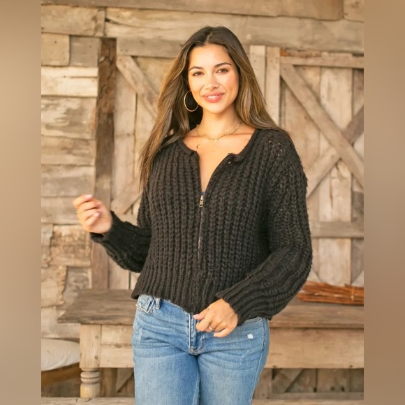 Wooden Ships Tara Zip Bomber Cardi in Brown, Size Medium-Large - Picture 9 of 13